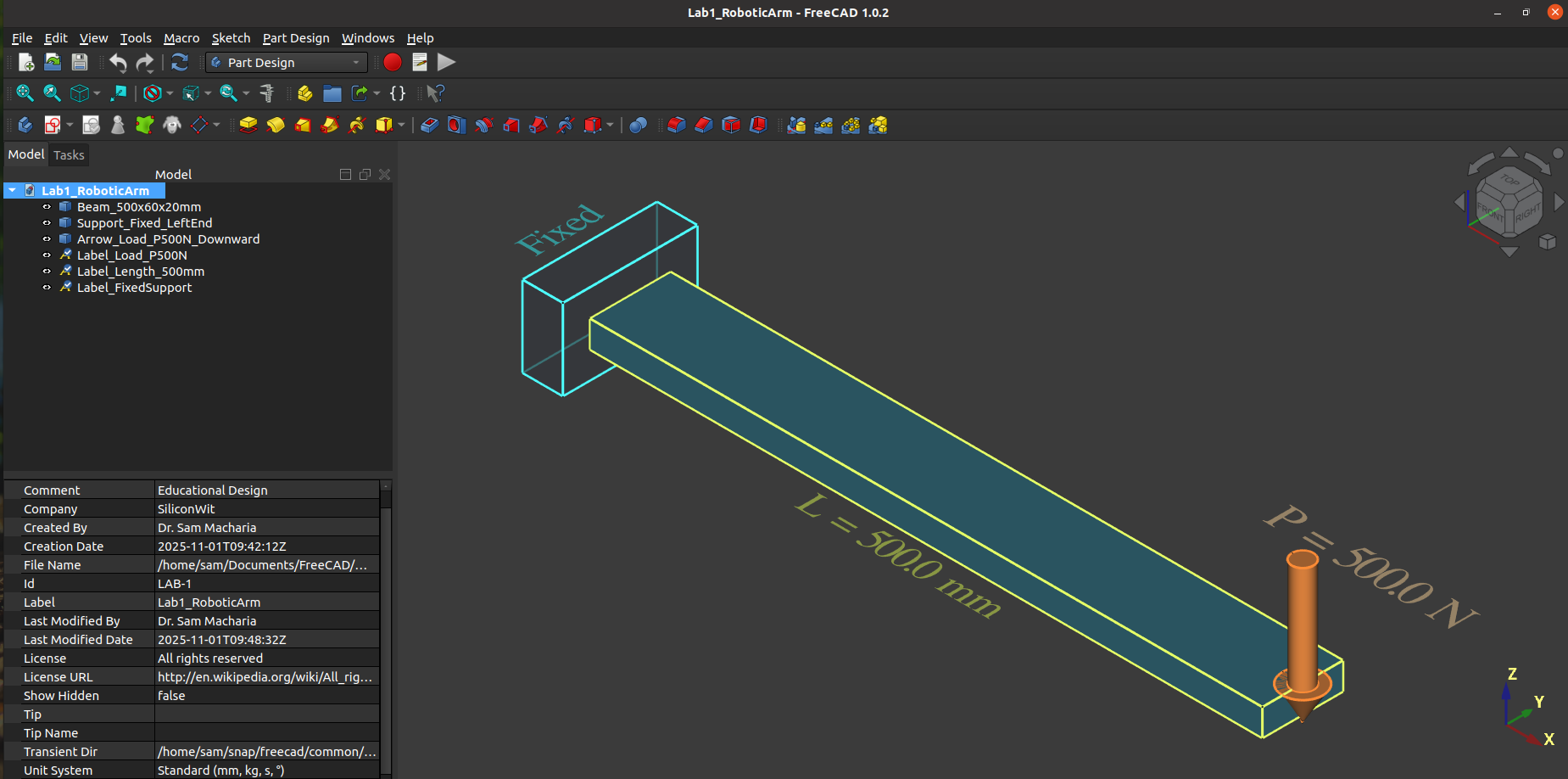 FreeCAD Robotic Arm Model - Isometric View